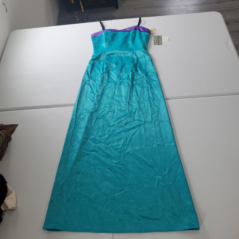 Vintage Adrianna Papell Evening Dress Womens 8 Teal Purple Satin Maxi Formal 90s